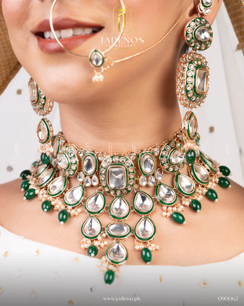 Kundan Zar-e-Taj Bridal Set with Maala Nath and Ring